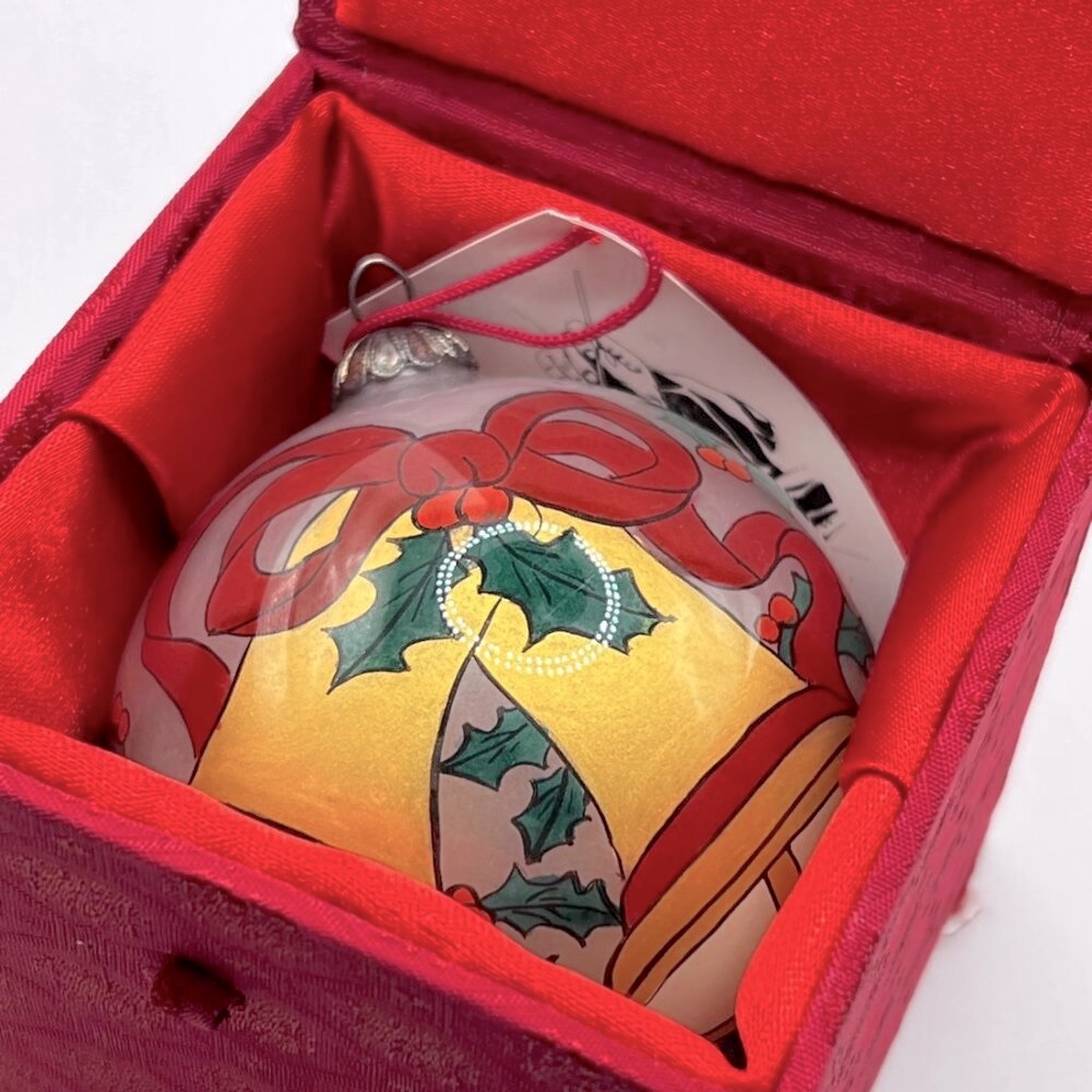 Hand-Painted Holiday Bell Glass Ornament - Red and Gold